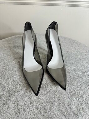 Good American Black Clear Pointed Toe Pumps